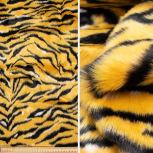 Patterned Plush Short Hair Faux Fur Design-8 Yellow Tiger Stripe by 25CM