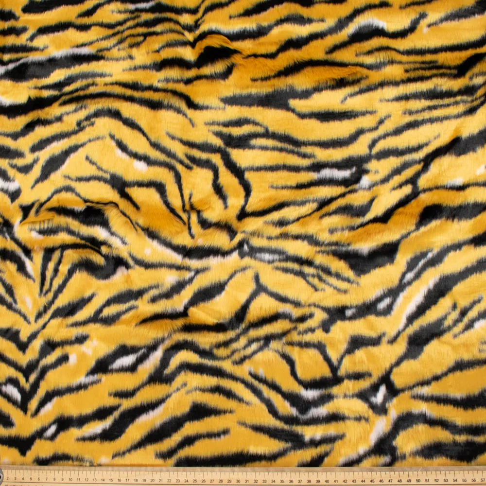 Patterned Plush Short Hair Faux Fur Design-8 Yellow Tiger Stripe by 25CM