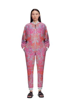 Pink Long Sleeve Abstract Print Casual Zip-Up Bomber Jumpsuit SS