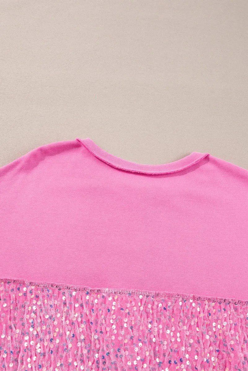 Pink Sequin Henley Sweatshirt