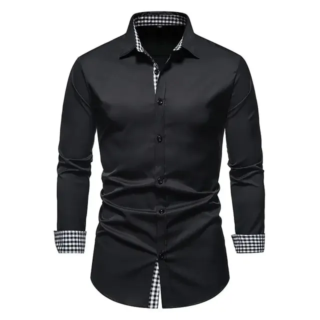 Plaid Patchwork Formal Shirts for Men