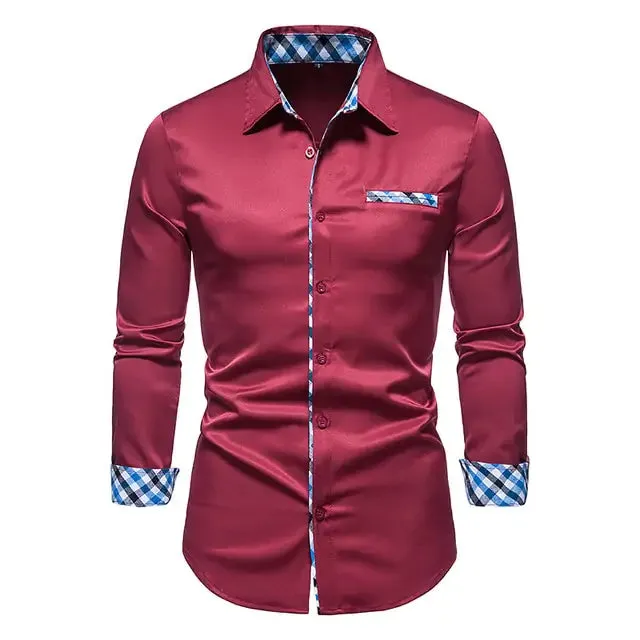 Plaid Patchwork Formal Shirts for Men