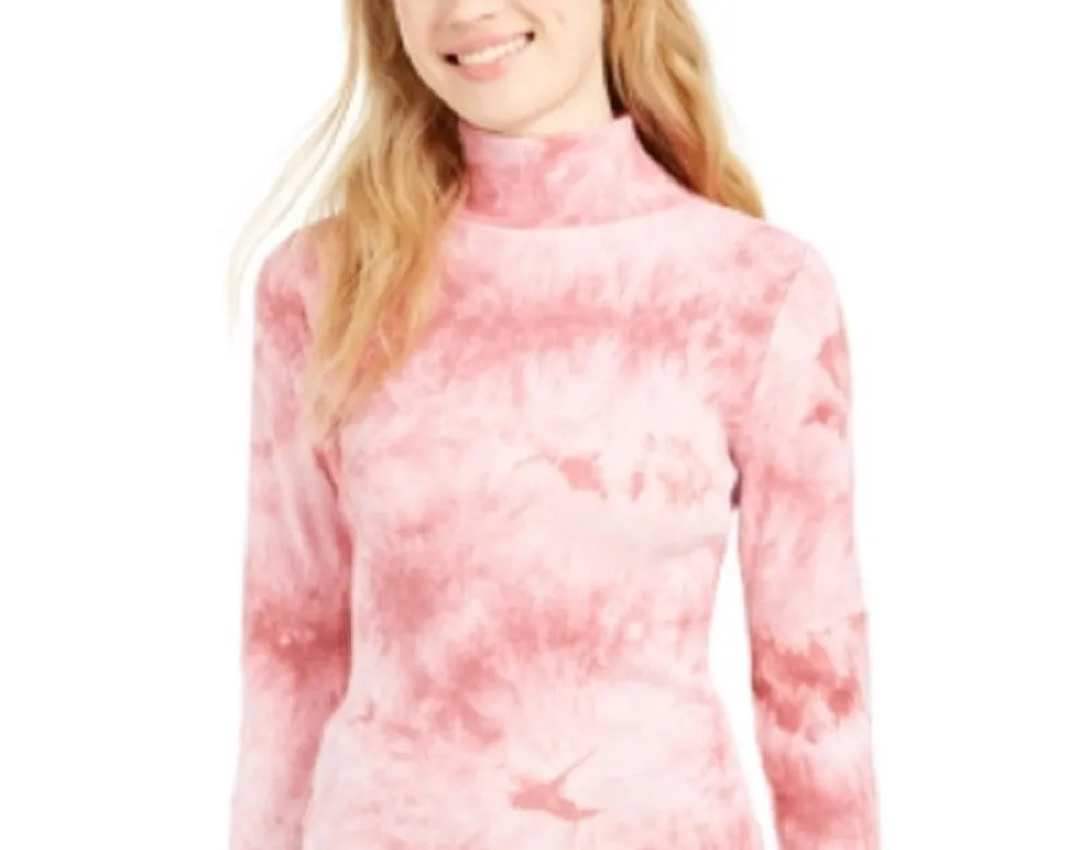 Planet Gold Junior's Tie Dye Mock Neck Top Pink Size Small