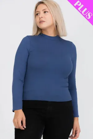 Plus Size Top- Solid Color Mock Neck Tops