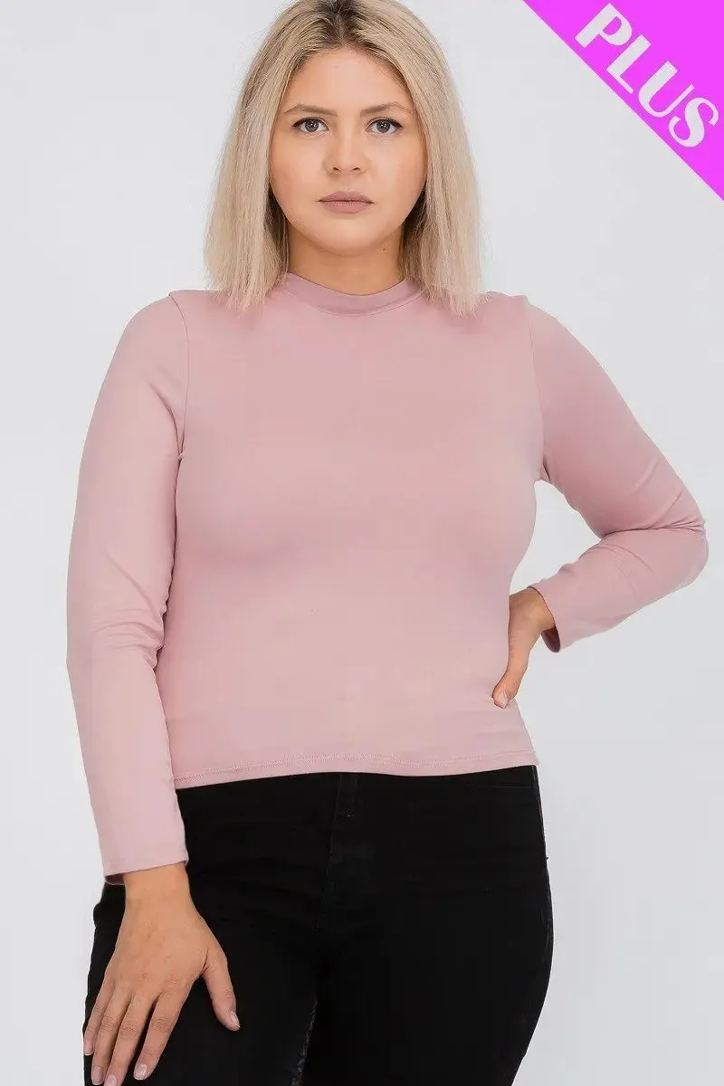 Plus Size Top- Solid Color Mock Neck Tops