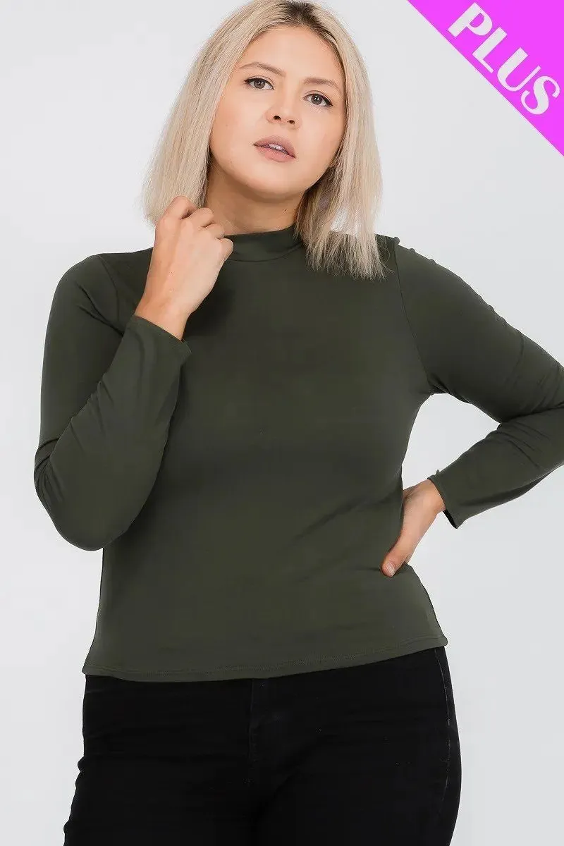 Plus Size Top- Solid Color Mock Neck Tops