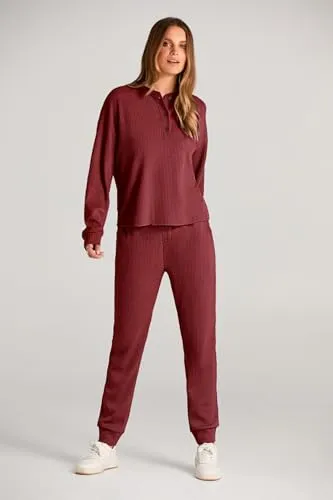 PRETTYGARDEN Women's 2 Piece Waffle Knit Lounge Outfit Long Sleeve Henley Top and Sweatpants Set Tracksuit