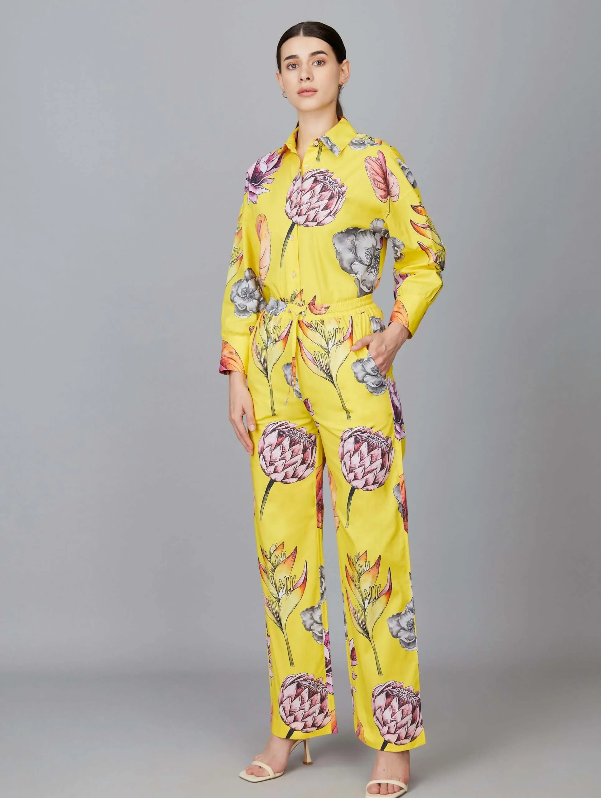 Relaxed-Fit Yellow Floral Pant