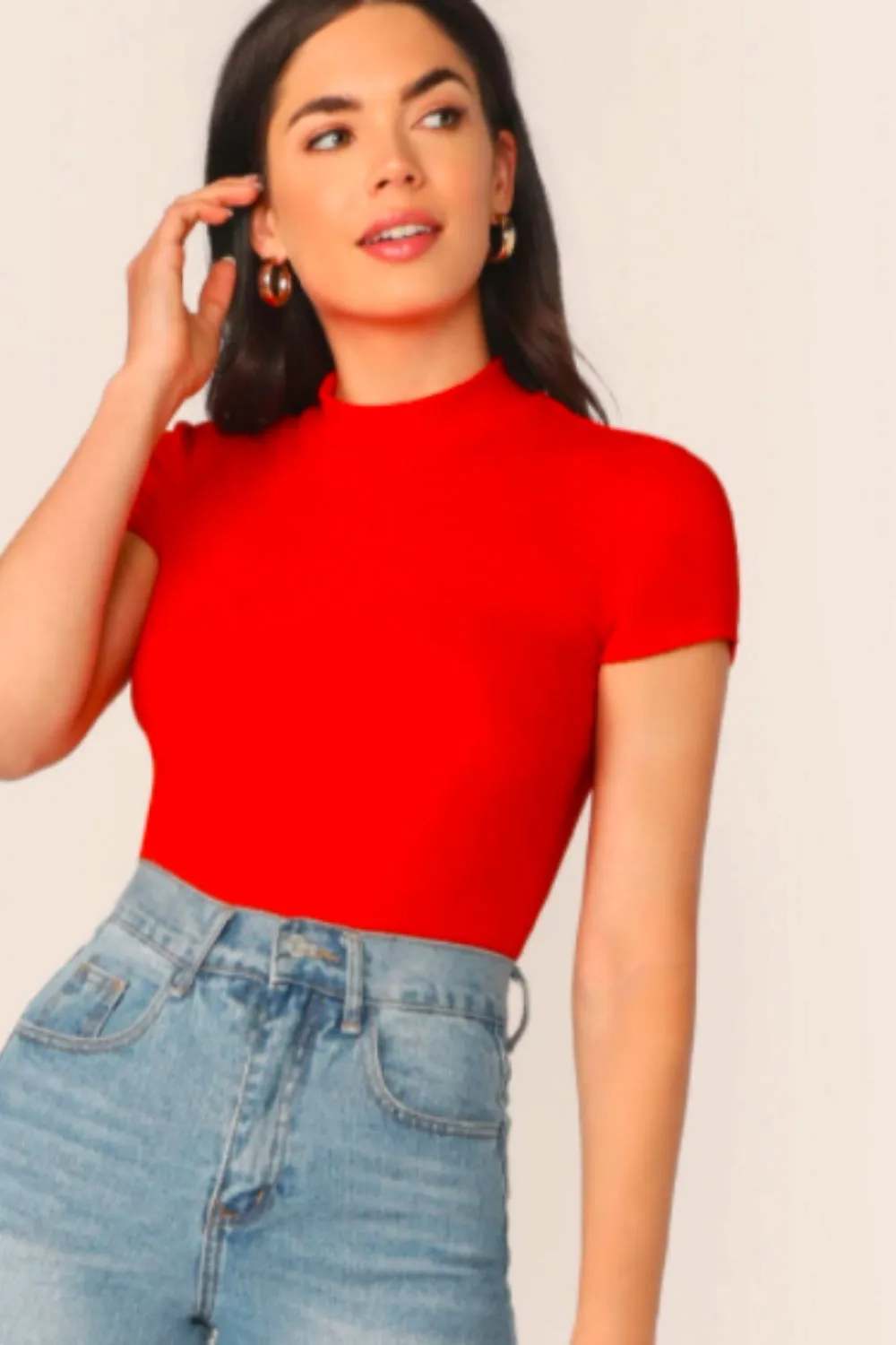 Ribbed Mock Neck Crop Tee