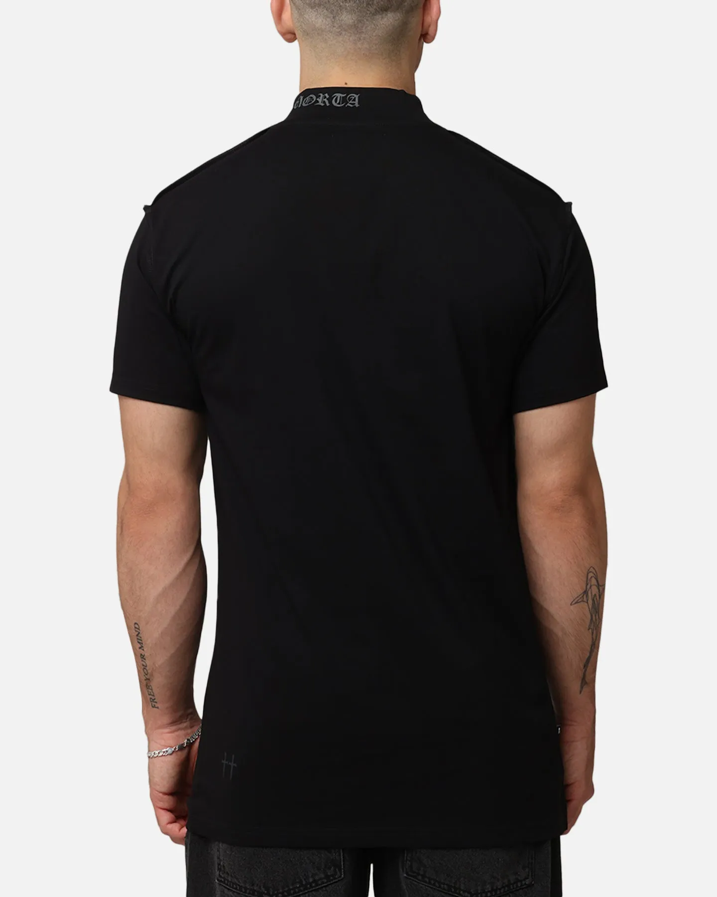 Saint Morta Old English Mock Neck T-Shirt Black/Black