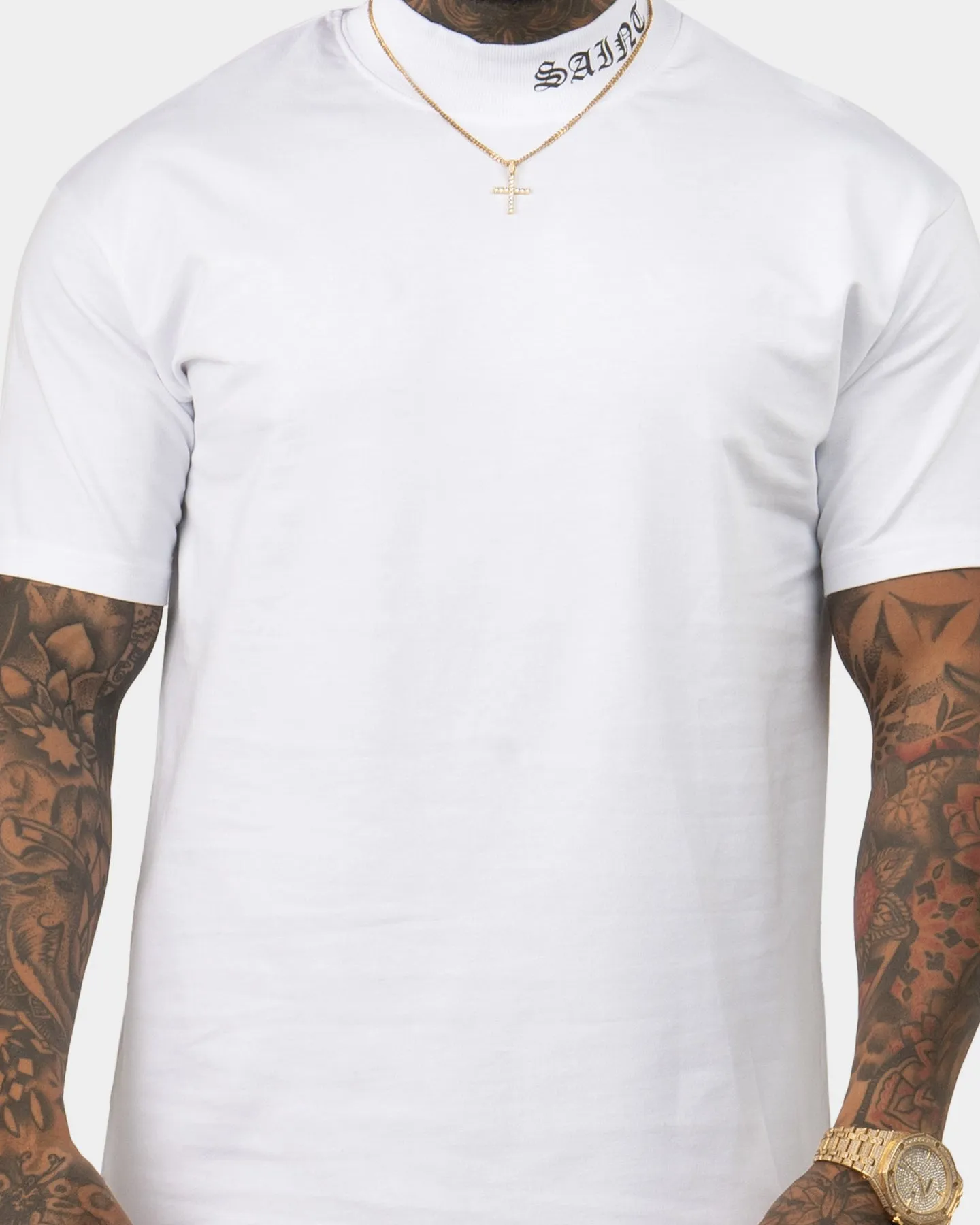 Saint Morta Old English Mock Neck T-Shirt White/Black