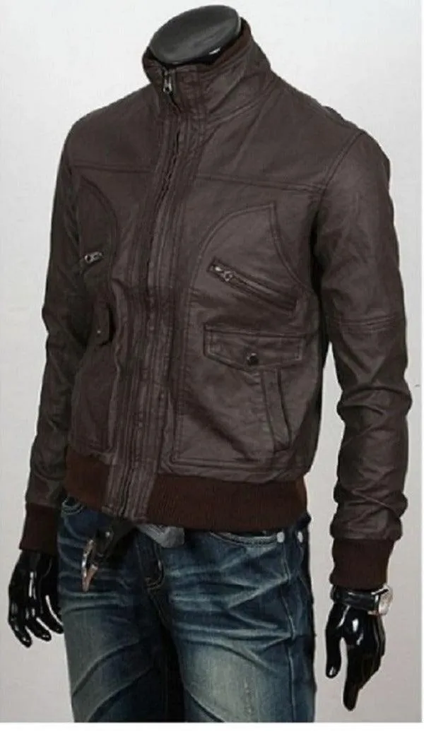 Six Pocket Slimfit Bomber Leather Jacket