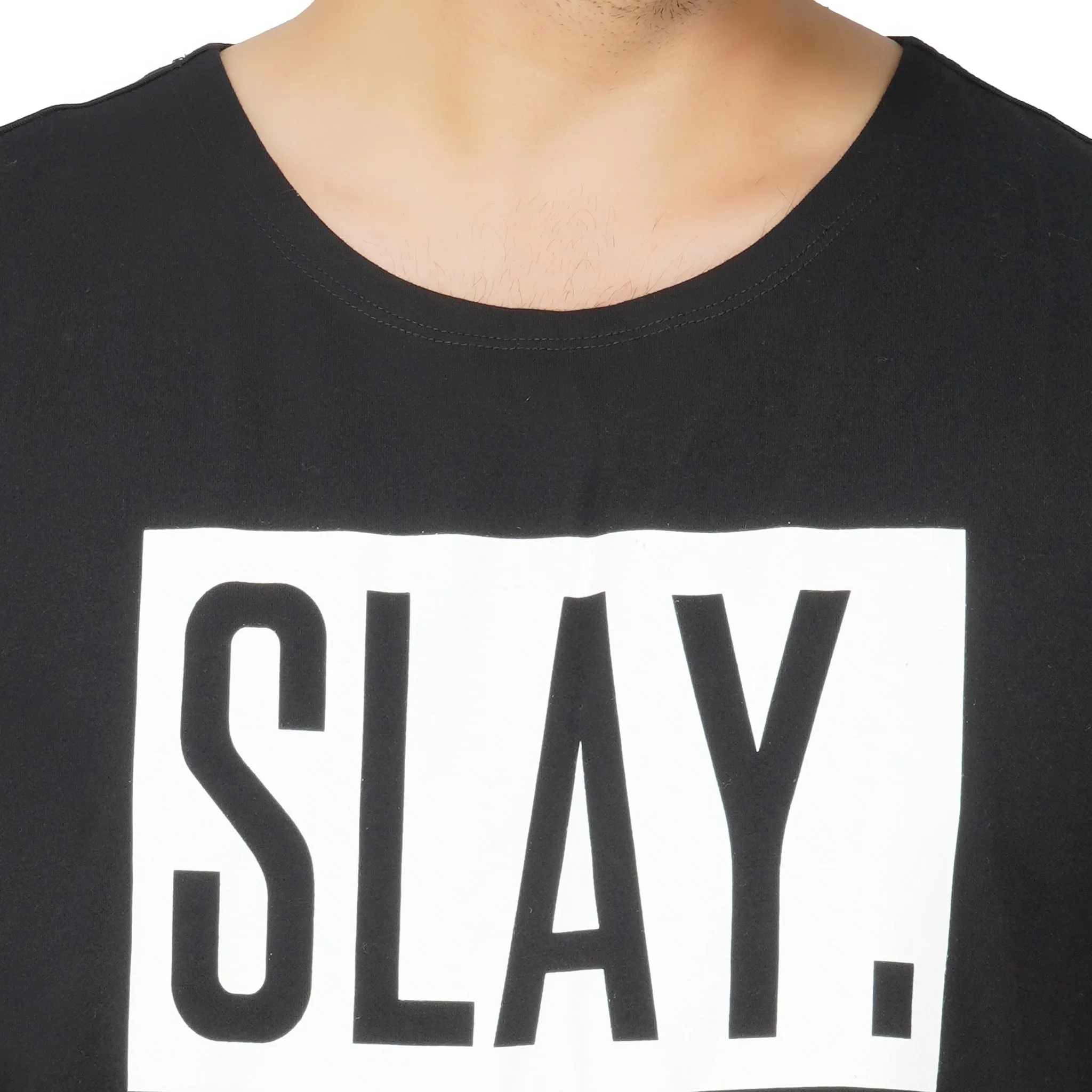 SLAY. Men's Black Printed Sleeveless Dropcut T-shirt