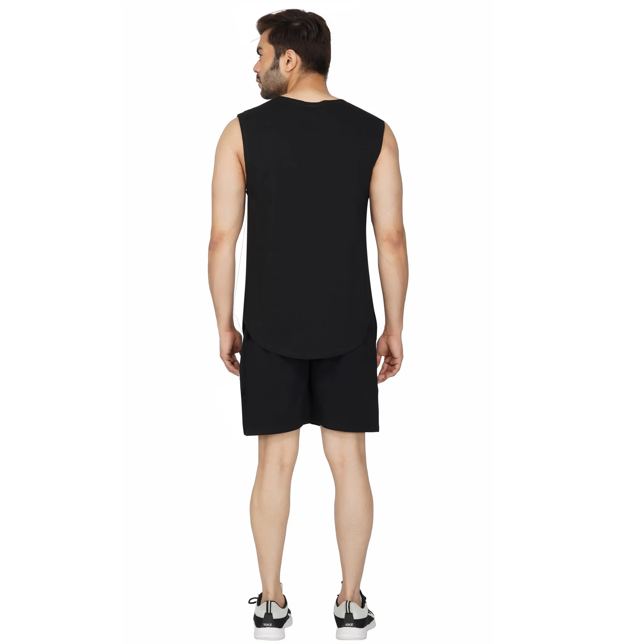 SLAY. Men's Black Printed Sleeveless Dropcut T-shirt