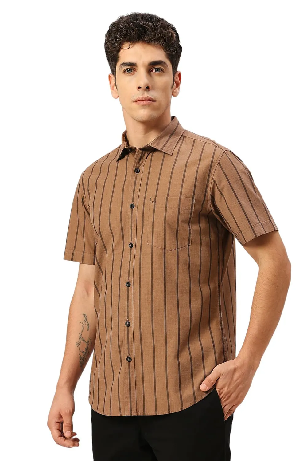 Slim Fit Cotton Fil-a-Fil Stripe Halfsleeves Shirt