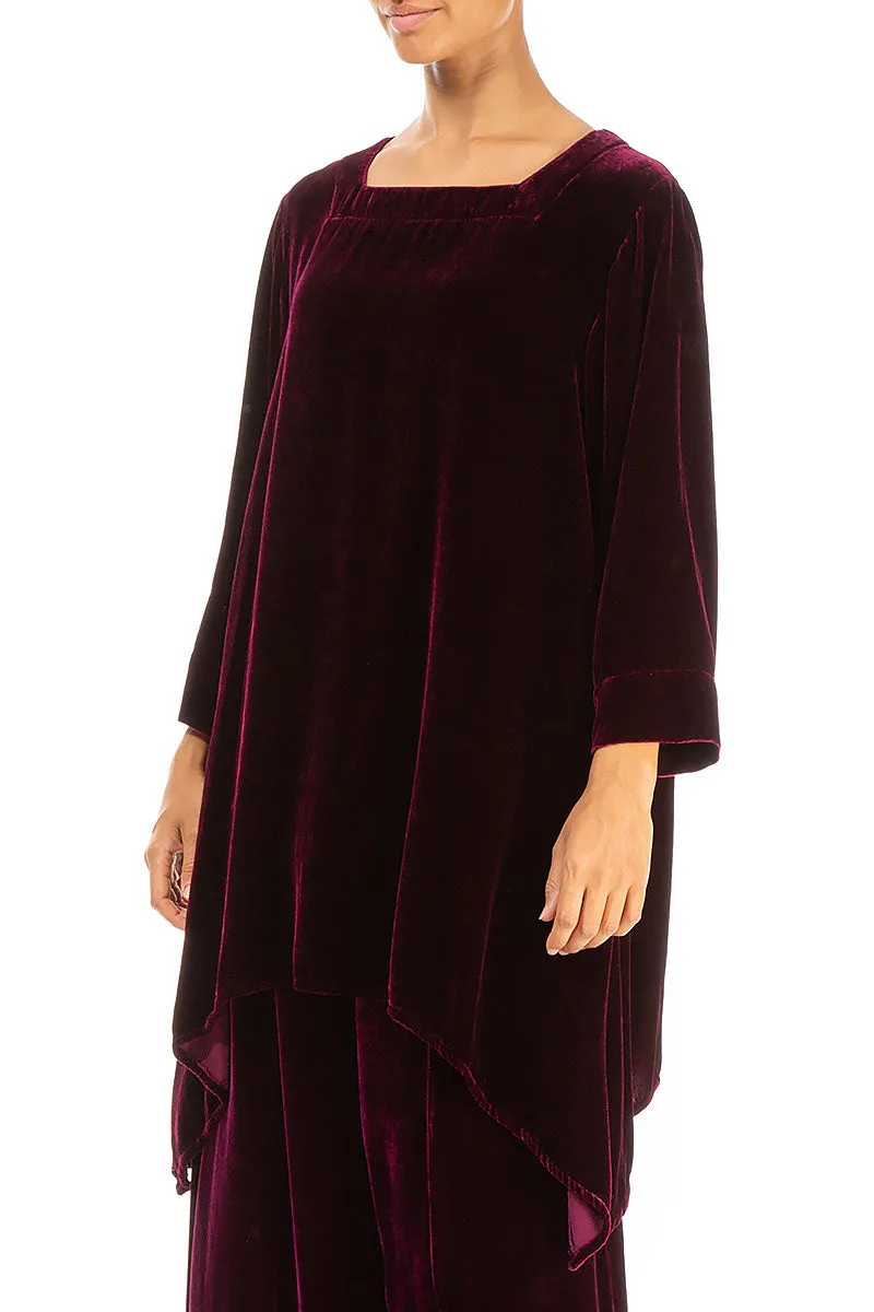 Square Neck Magenta Silk Velvet Tunic