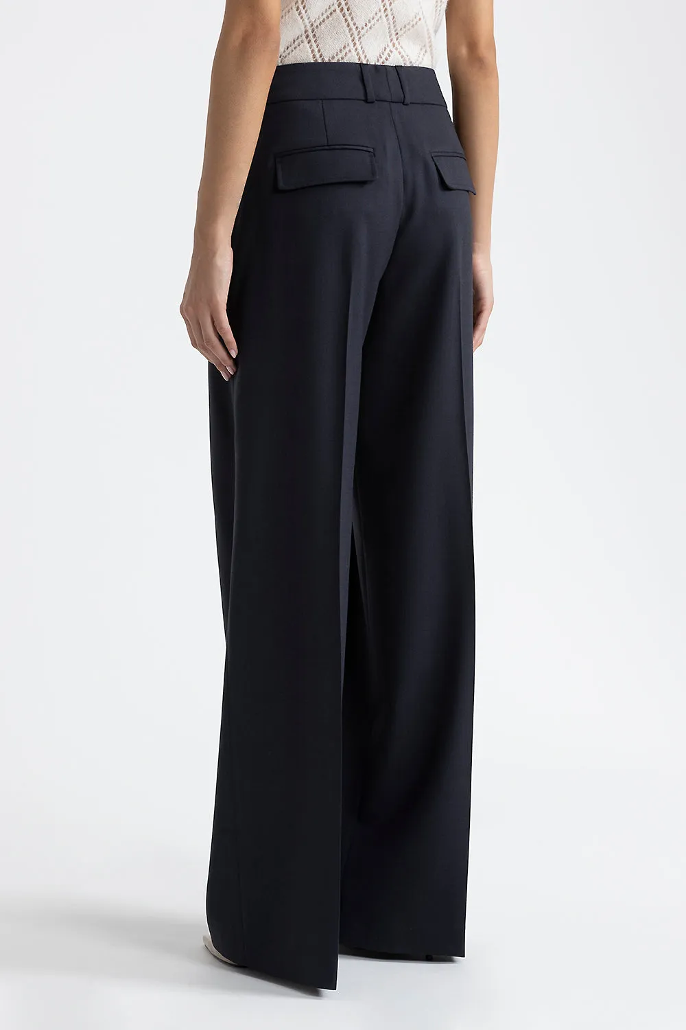 Stretch wool pleated palazzo trousers