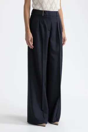 Stretch wool pleated palazzo trousers