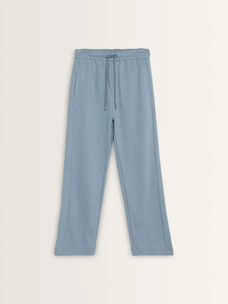 Studiofit Blue Relaxed-Fit Cotton Blend Track Pants