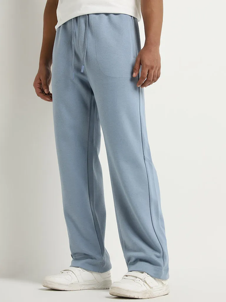 Studiofit Blue Relaxed-Fit Cotton Blend Track Pants