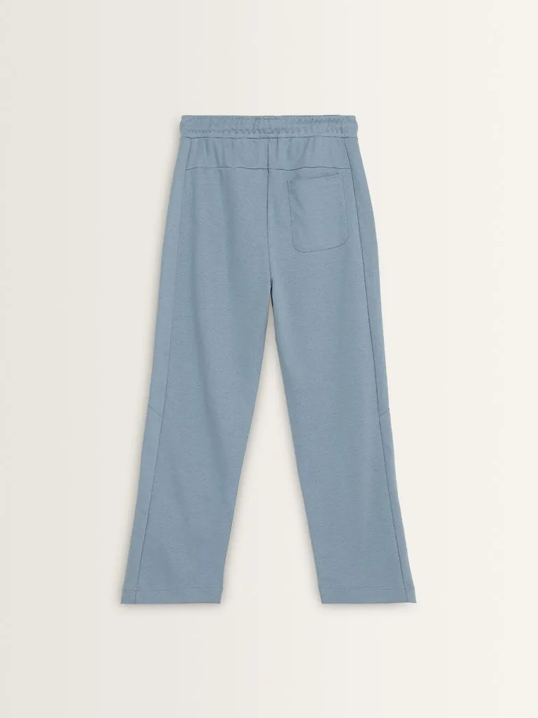 Studiofit Blue Relaxed-Fit Cotton Blend Track Pants