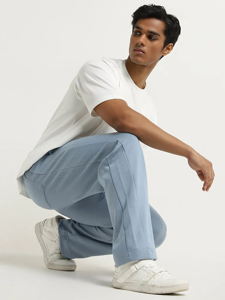 Studiofit Blue Relaxed-Fit Cotton Blend Track Pants