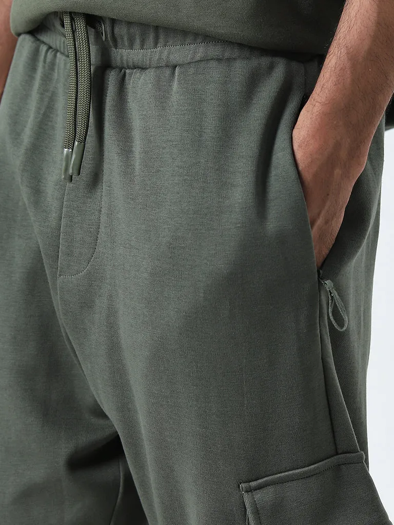 Studiofit Olive Mid-Rise Relaxed-Fit Track Pants