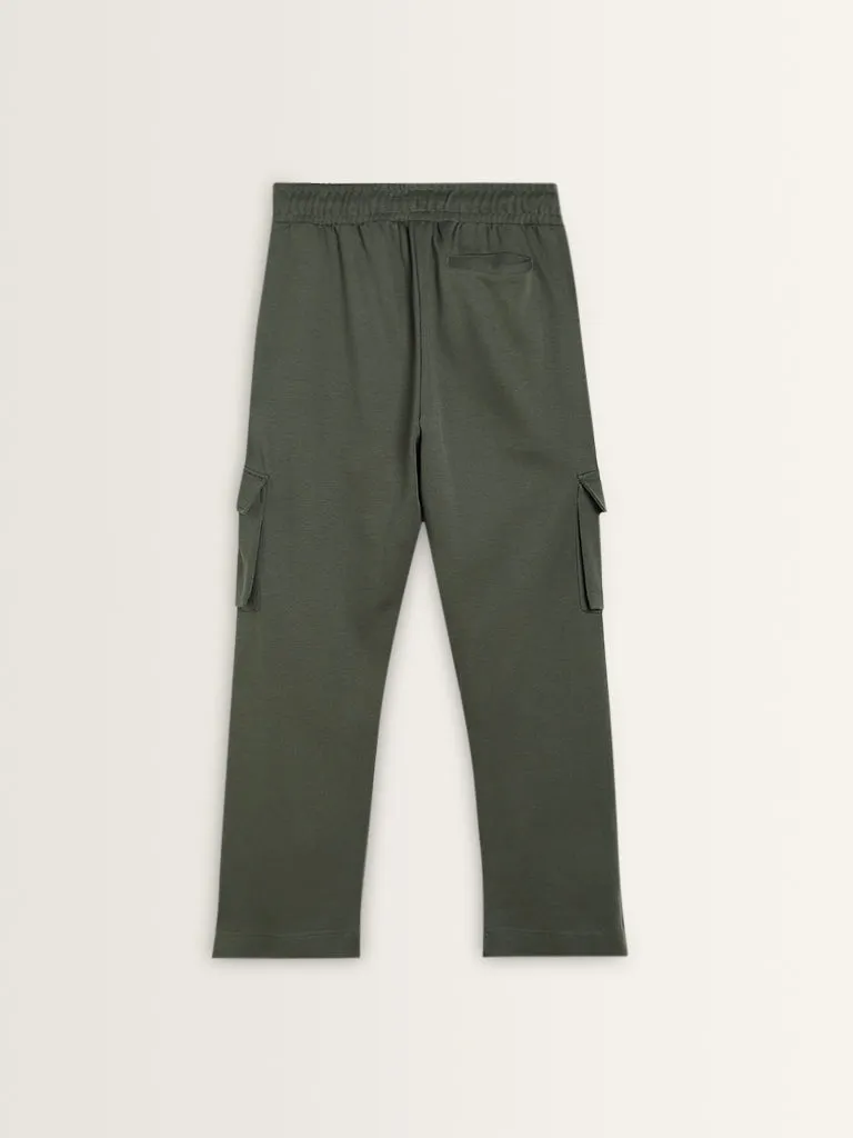 Studiofit Olive Mid-Rise Relaxed-Fit Track Pants