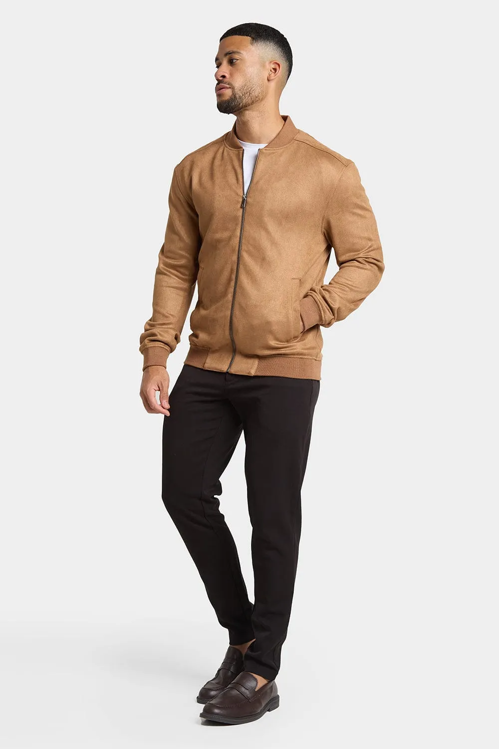 Suede Look Bomber Jacket in Chestnut