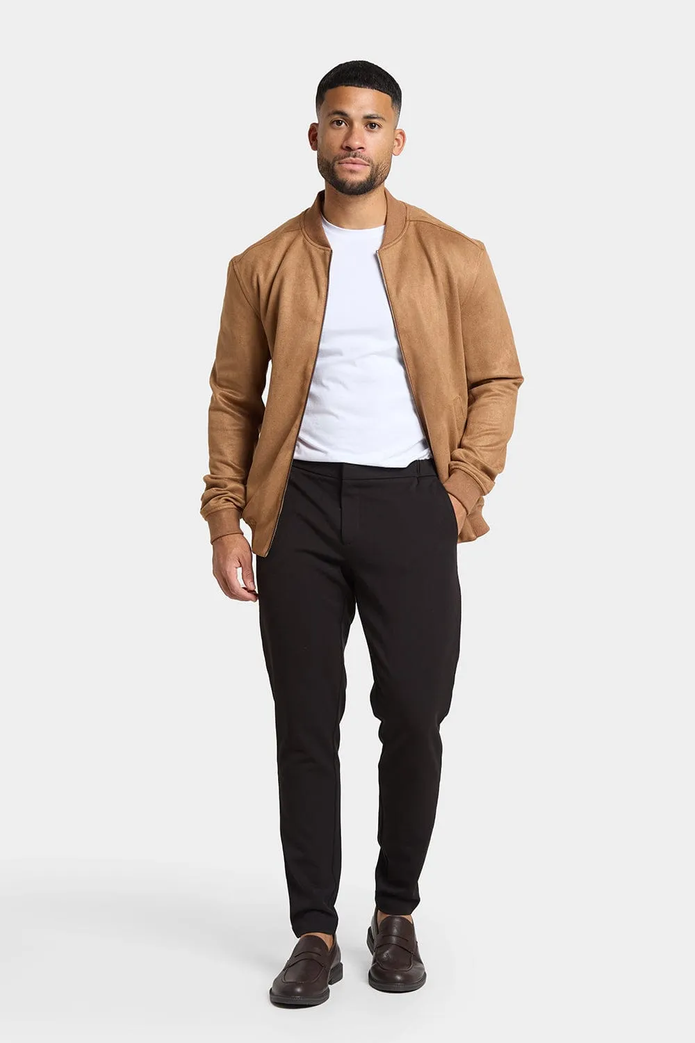 Suede Look Bomber Jacket in Chestnut