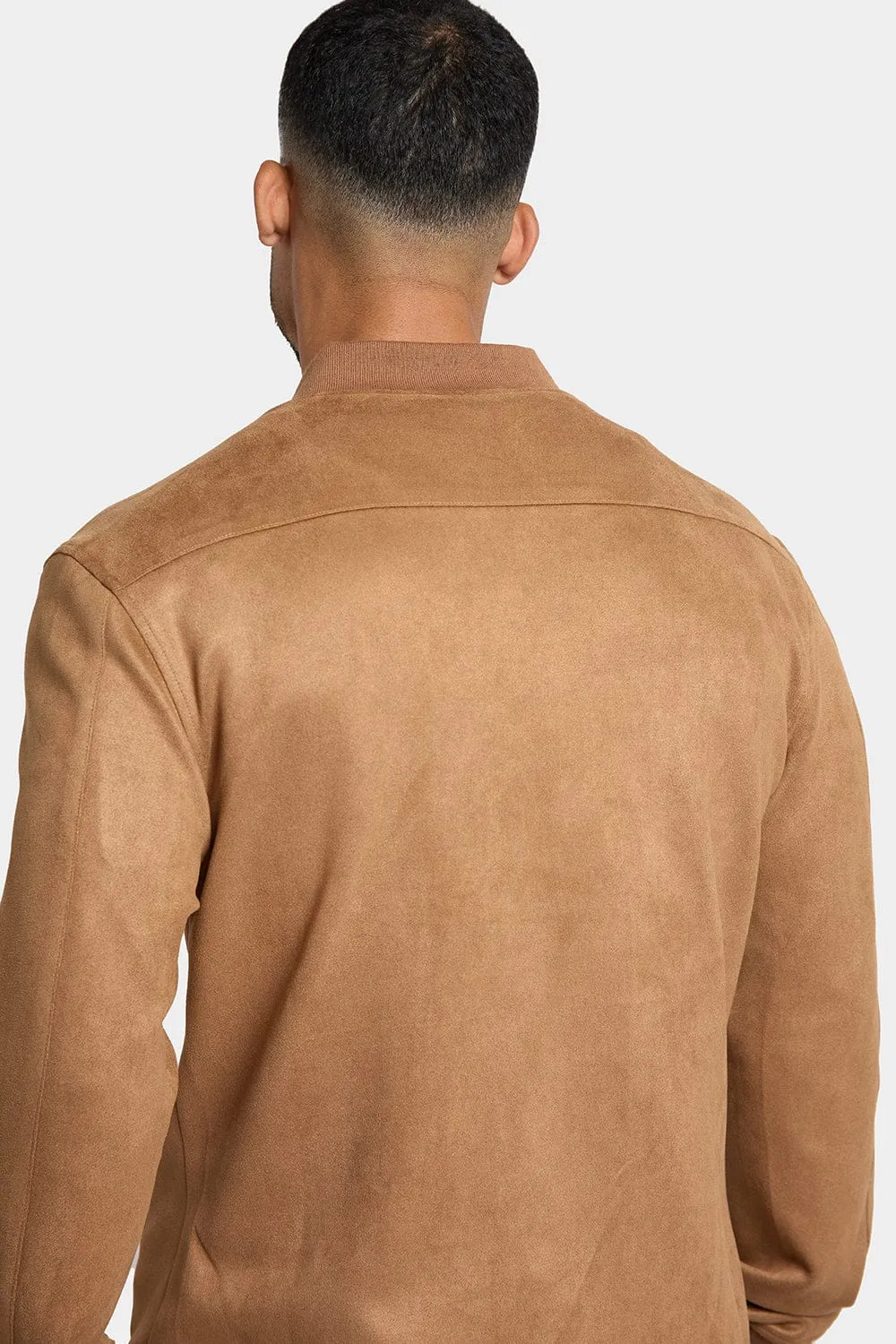 Suede Look Bomber Jacket in Chestnut