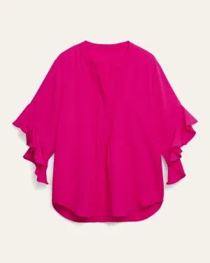 Trista Ruffle Sleeve Henley Blouse | Magenta