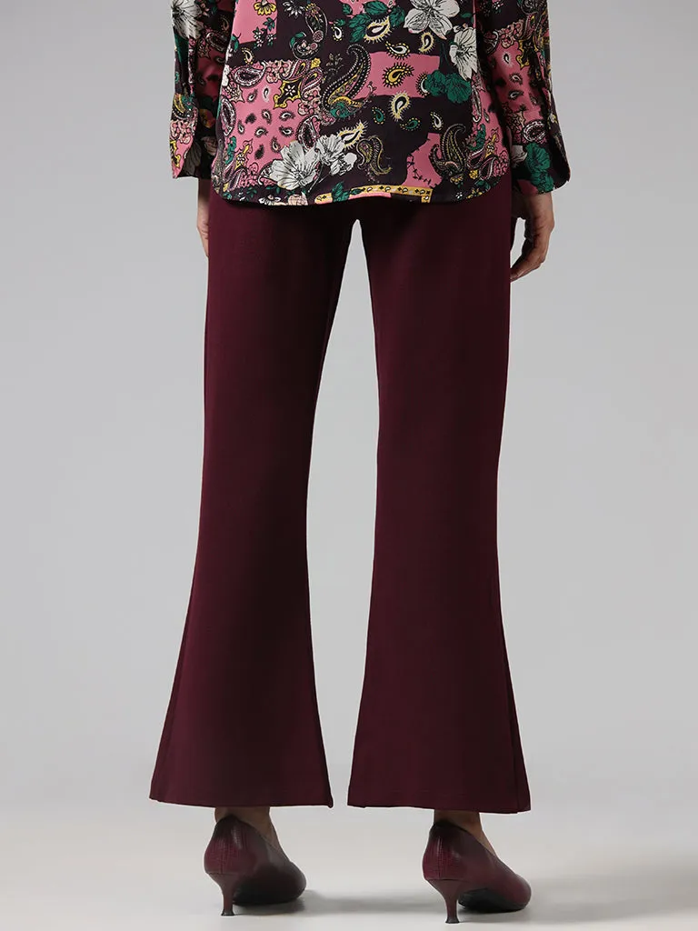 Wardrobe Solid Burgundy Slit Ponte Trousers