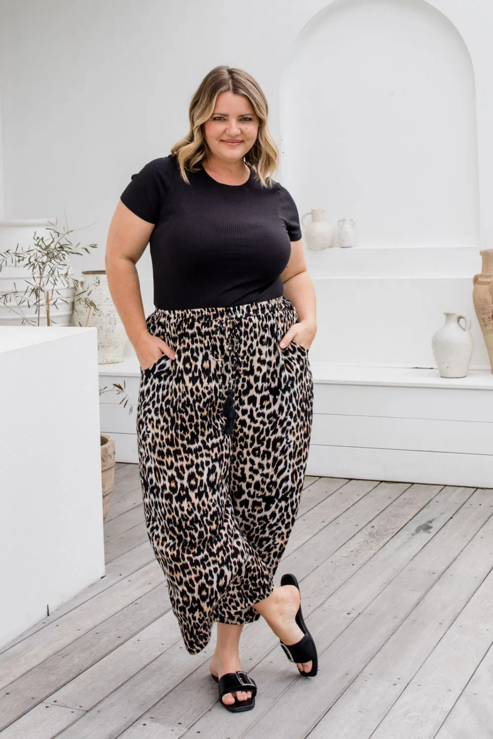 Wide Leg Relaxed Fit Pants - Leopard