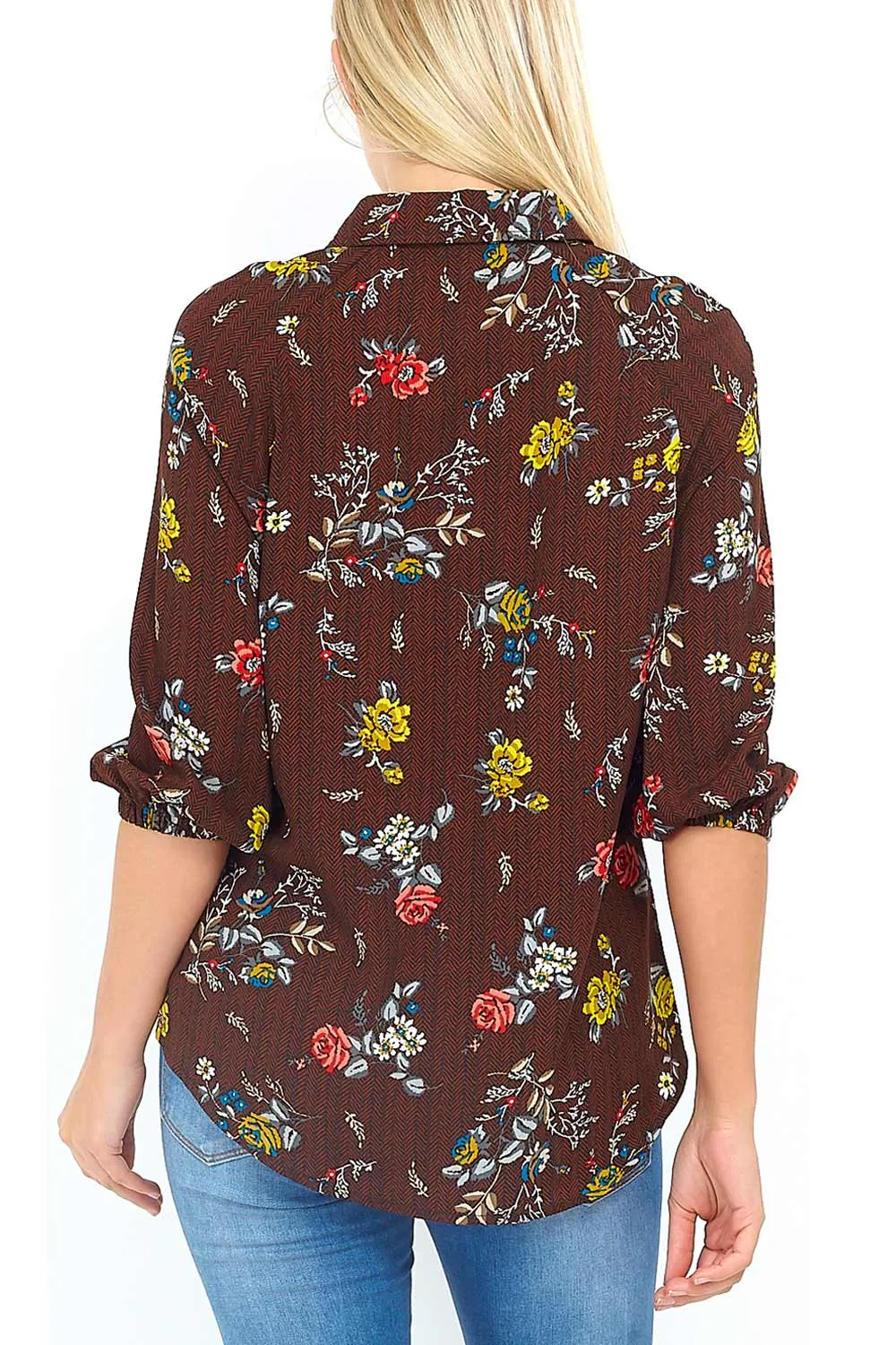 Women Floral Print Button Up Style Shirt