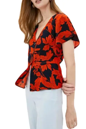 Women Floral Print Button Up Style Shirt