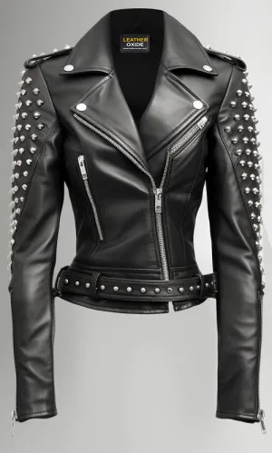 Women Studs Black Vintage Leather Jacket