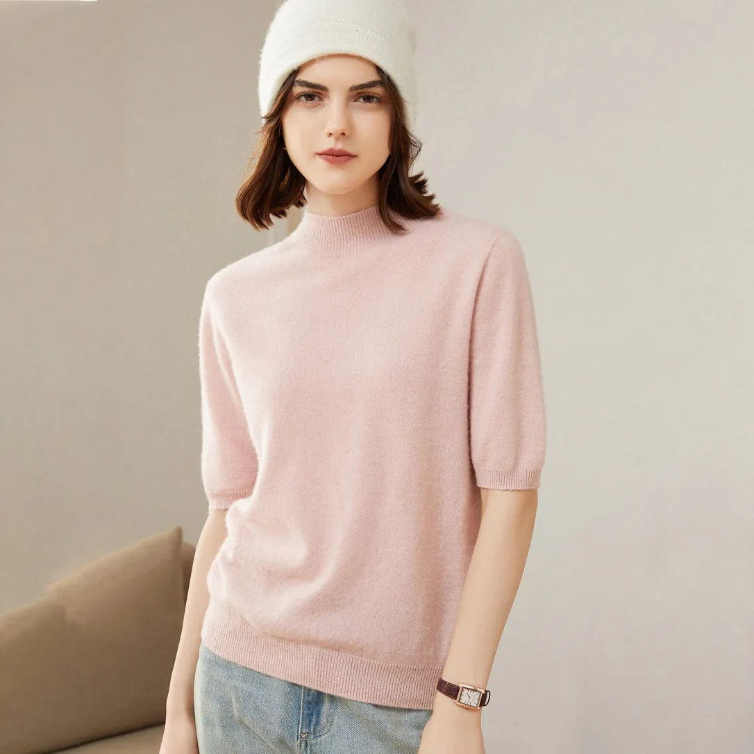 Women's 100% Pure Cashmere Sweater Crewneck Cashmere Tops Lightweight Short Sleeve Cashmere Sweater