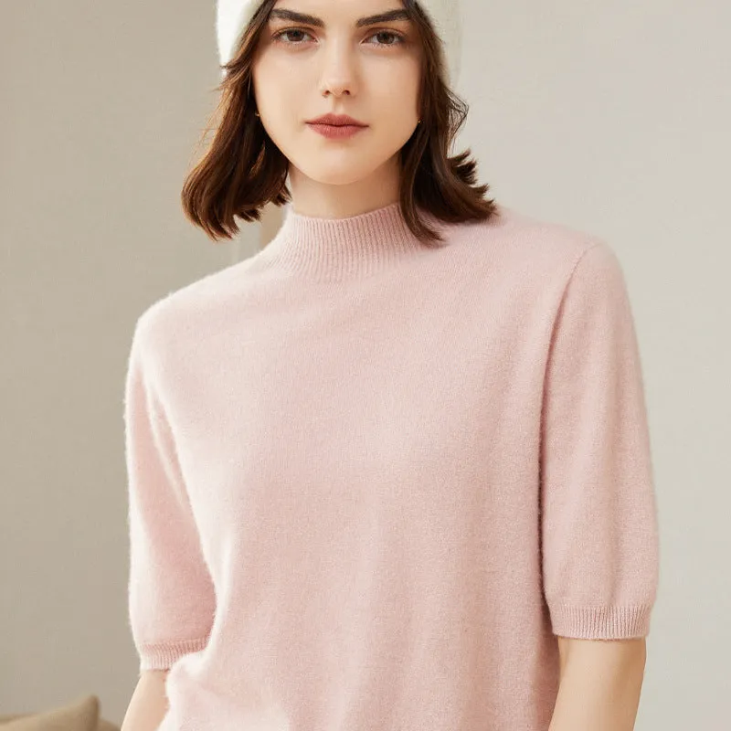 Women's 100% Pure Cashmere Sweater Crewneck Cashmere Tops Lightweight Short Sleeve Cashmere Sweater