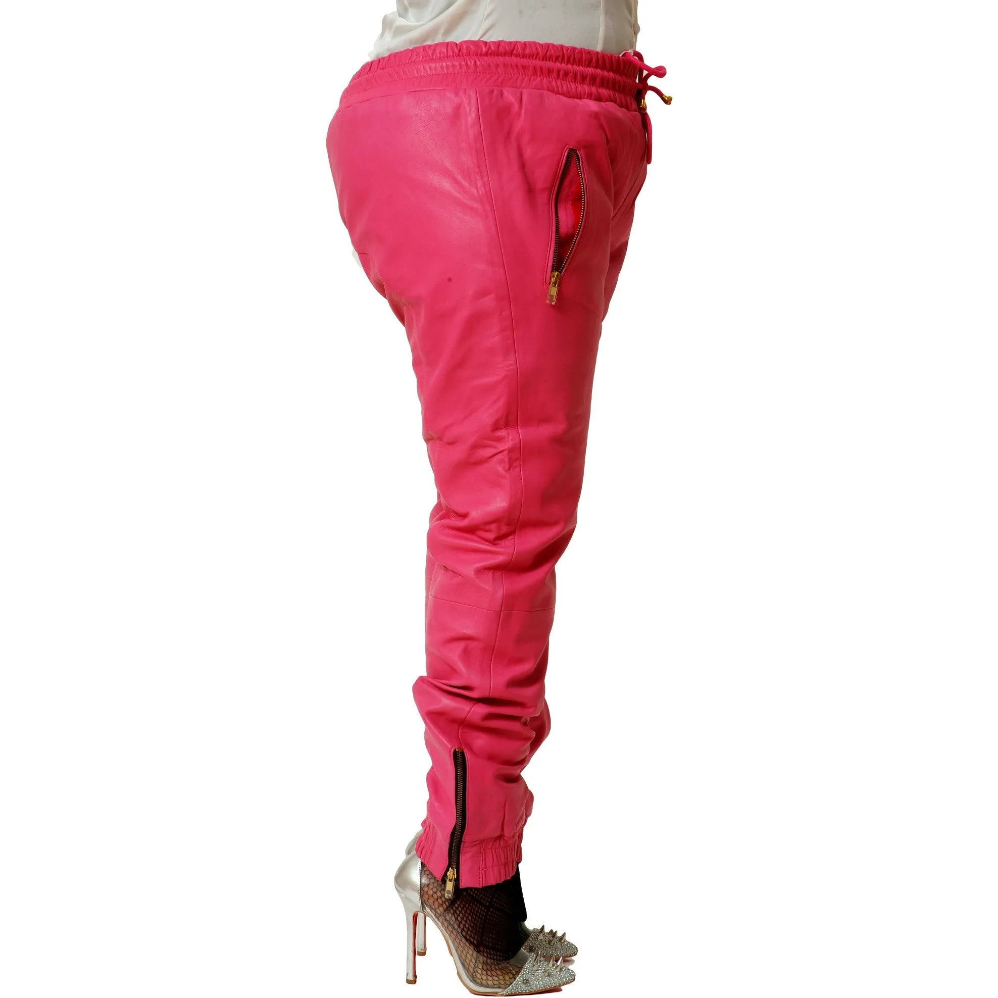 Womens Pink Leather Sweat Pants / Joggers Relaxed Fit XS & XXS