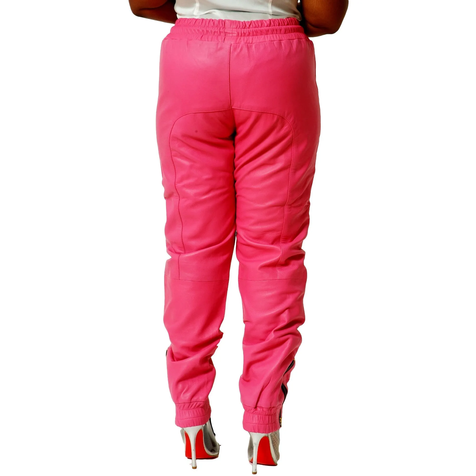 Womens Pink Leather Sweat Pants / Joggers Relaxed Fit XS & XXS