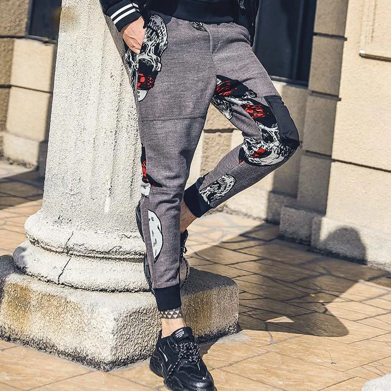 Youth Streetwear Style with Skulls Pattern Men Jogger Pant