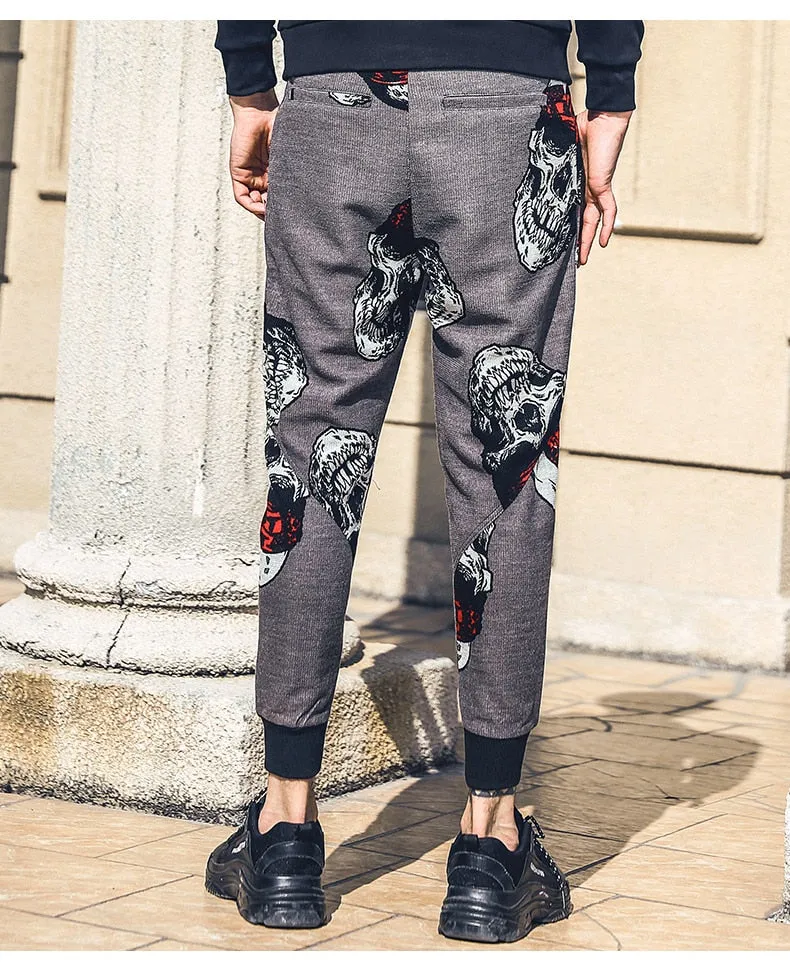 Youth Streetwear Style with Skulls Pattern Men Jogger Pant